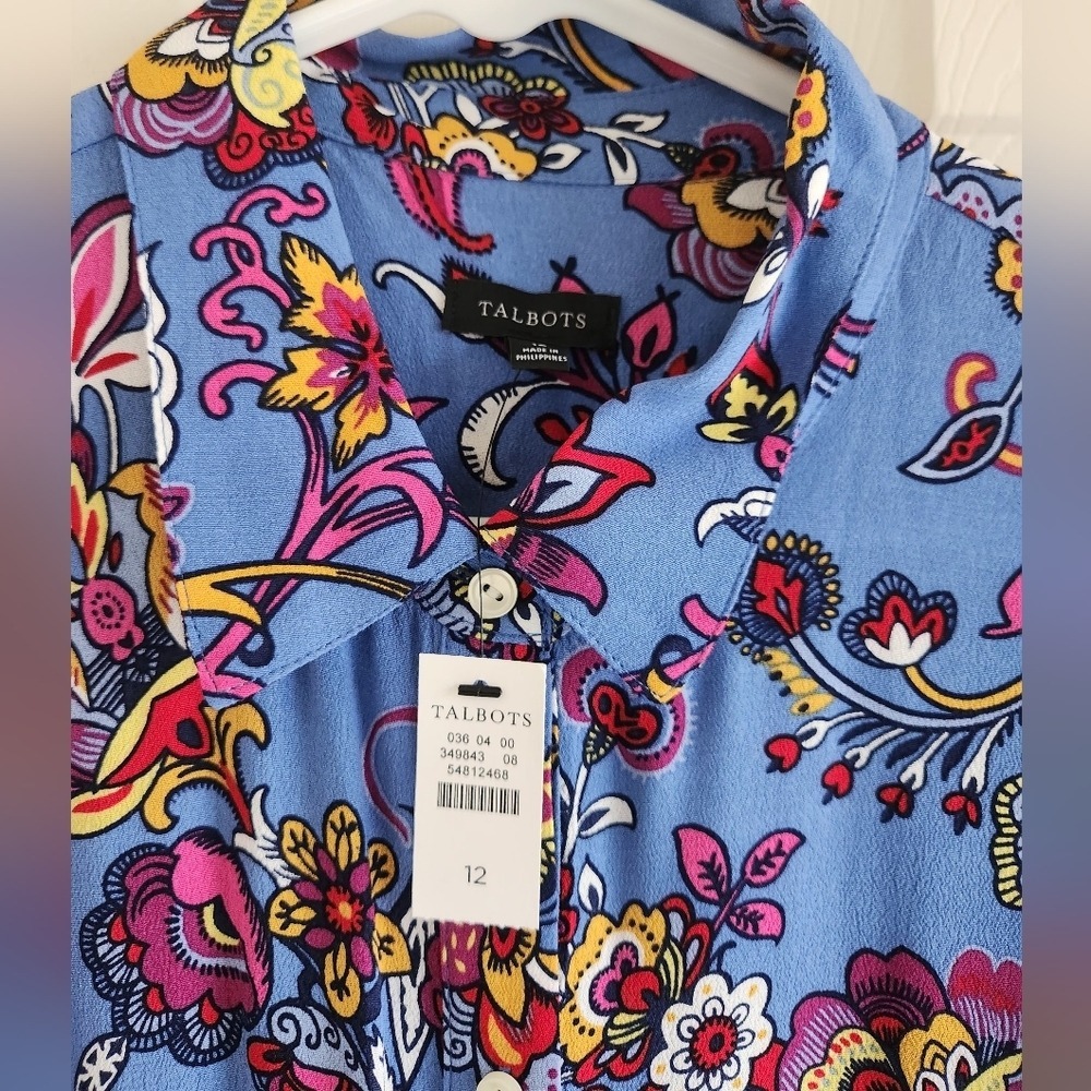 Talbots Floral Midi Shirt Dress 12 Button Front Tie Waist Fit Flare Cottagecore - Picture 6 of 12